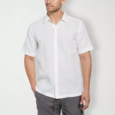 Cubavera Mens Regular fit Short Sleeve Button-Up Shirt XXL White Solid Linen