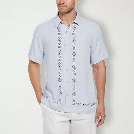 CUBAVERA Mens Regular fit Short Sleeve Button-Up Shirt Small Light Blue Solid