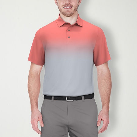 Pga Tour Mens Regular fit Short Sleeve Golf Polo Shirt Medium Grey Red Ombre