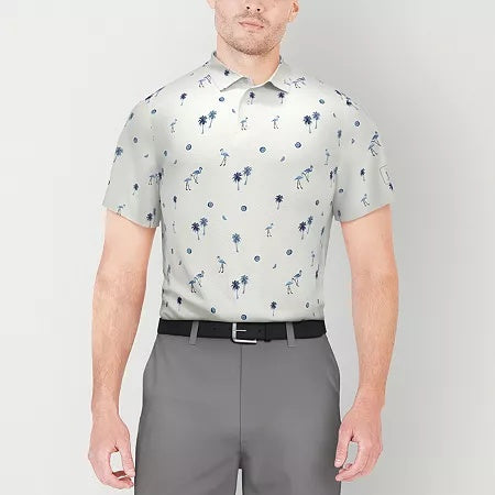Pga Tour Mens Regular fit Short Sleeve Polo Shirt XXL White Flamingo Print