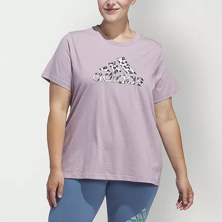 Adidas Womens Regular fit Short Sleeve Animal Print Logo T-Shirt Shirt 2X Purple