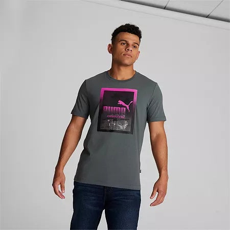 PUMA Men Regular fit Short Sleeve Graphic T-Shirt Shirt Small Grey Solid