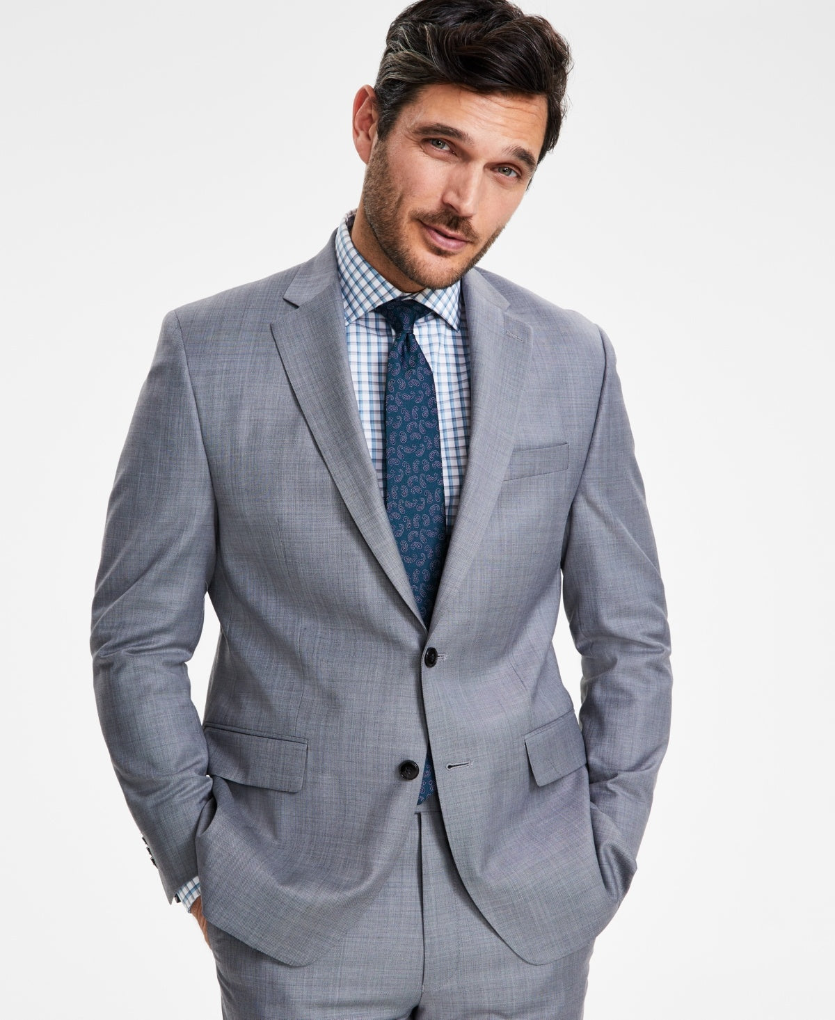 Michael Kors Classic-Fit Wool Blend Light Grey Suit 42L