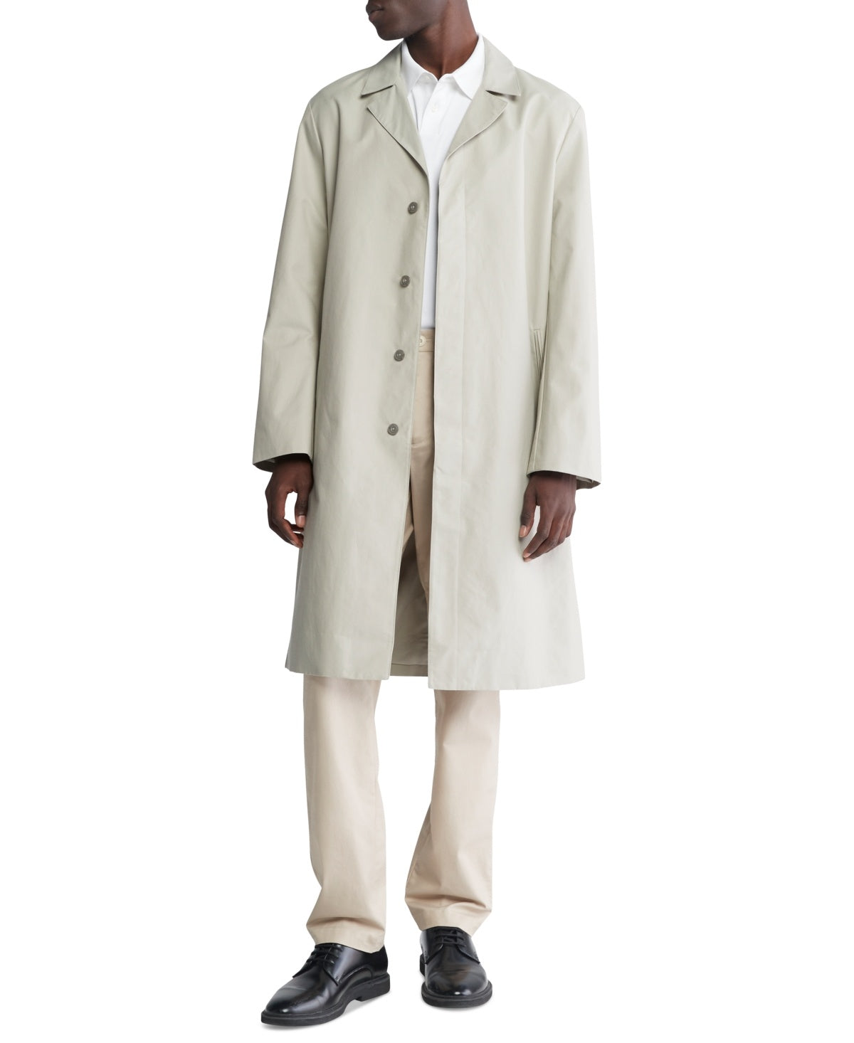 Calvin Klein Mens Classic Fit Button Front Trench Coat Jacket Stone Beige Medium