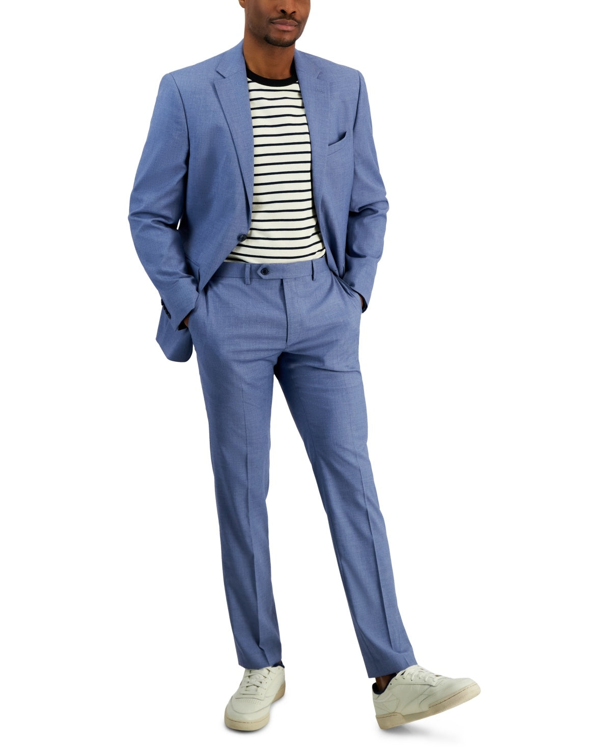 Ben Sherman Mens Slim fit 2 Piece Suit 44 R / 38 Waist Blue Solid Stretch