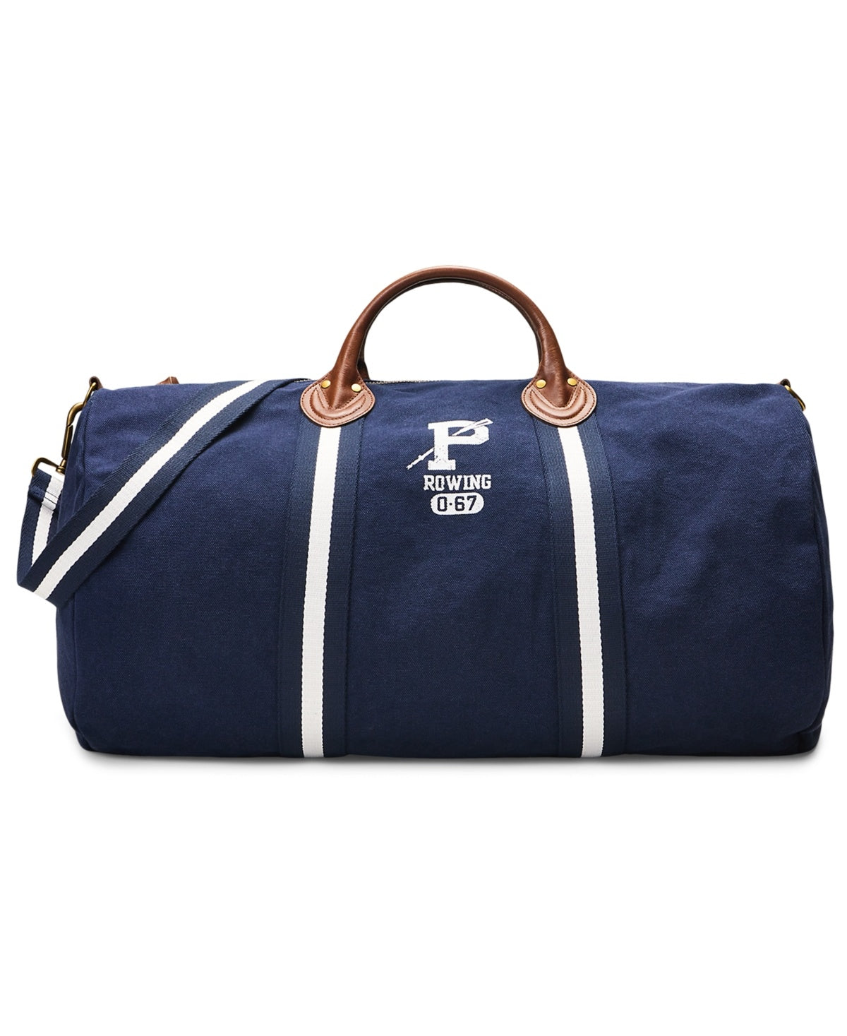 Polo Ralph Lauren Men's Leather-Trim Canvas Duffel Bag Newport Navy Blue