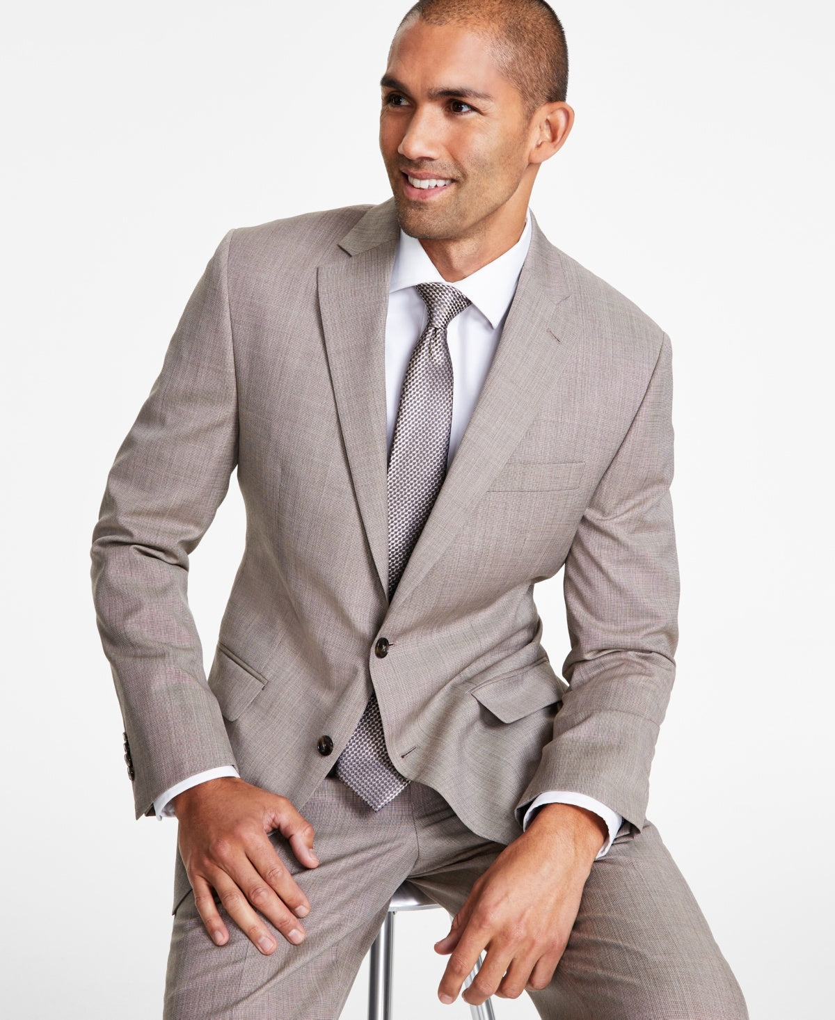 Michael Kors Mens Classic fit Suit Jacket Blazer 50 R Beige Solid Stretch