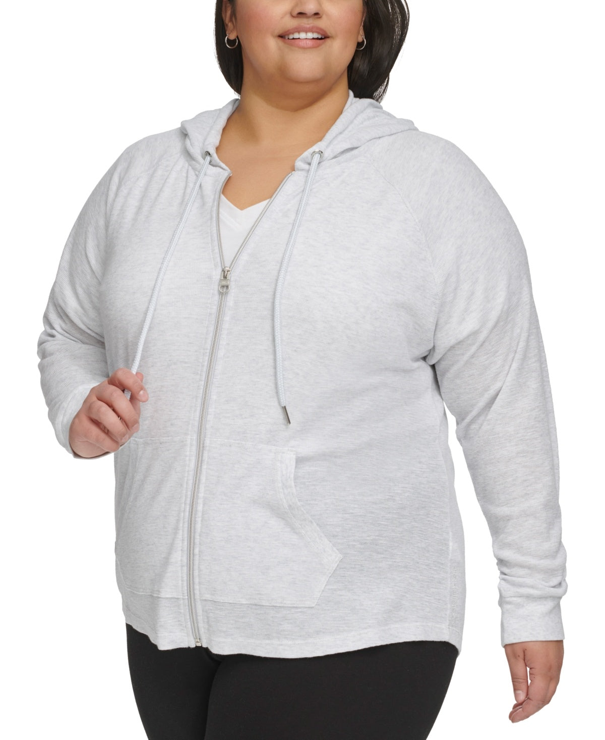 Calvin Klein Women Regular fit Long Sleeve Hoodie Sweatshirt Small Grey Solid Full Zip