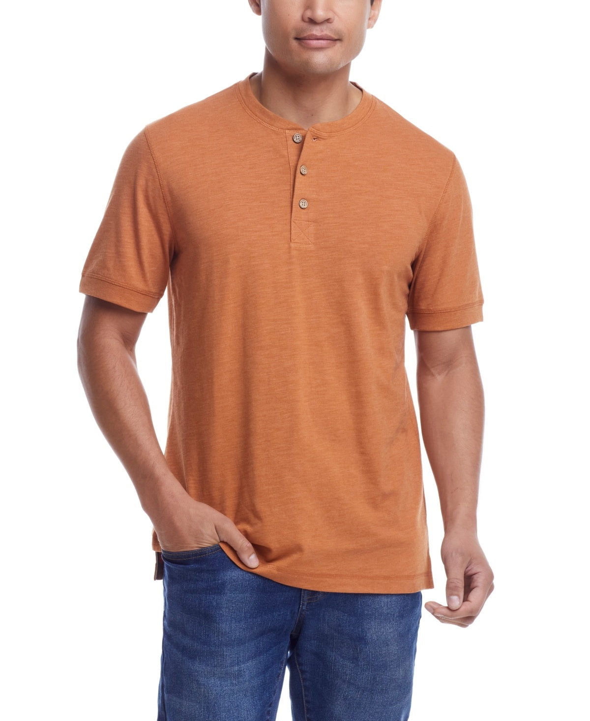 Weatherproof Vintage Mens Regular fit Short Sleeve Henley Shirt Small Orange Solid