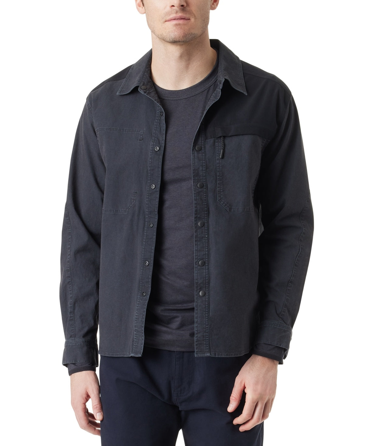 Bass Outdoor Mens Regular fit Full Snap Shacket Coat Large Black Solid