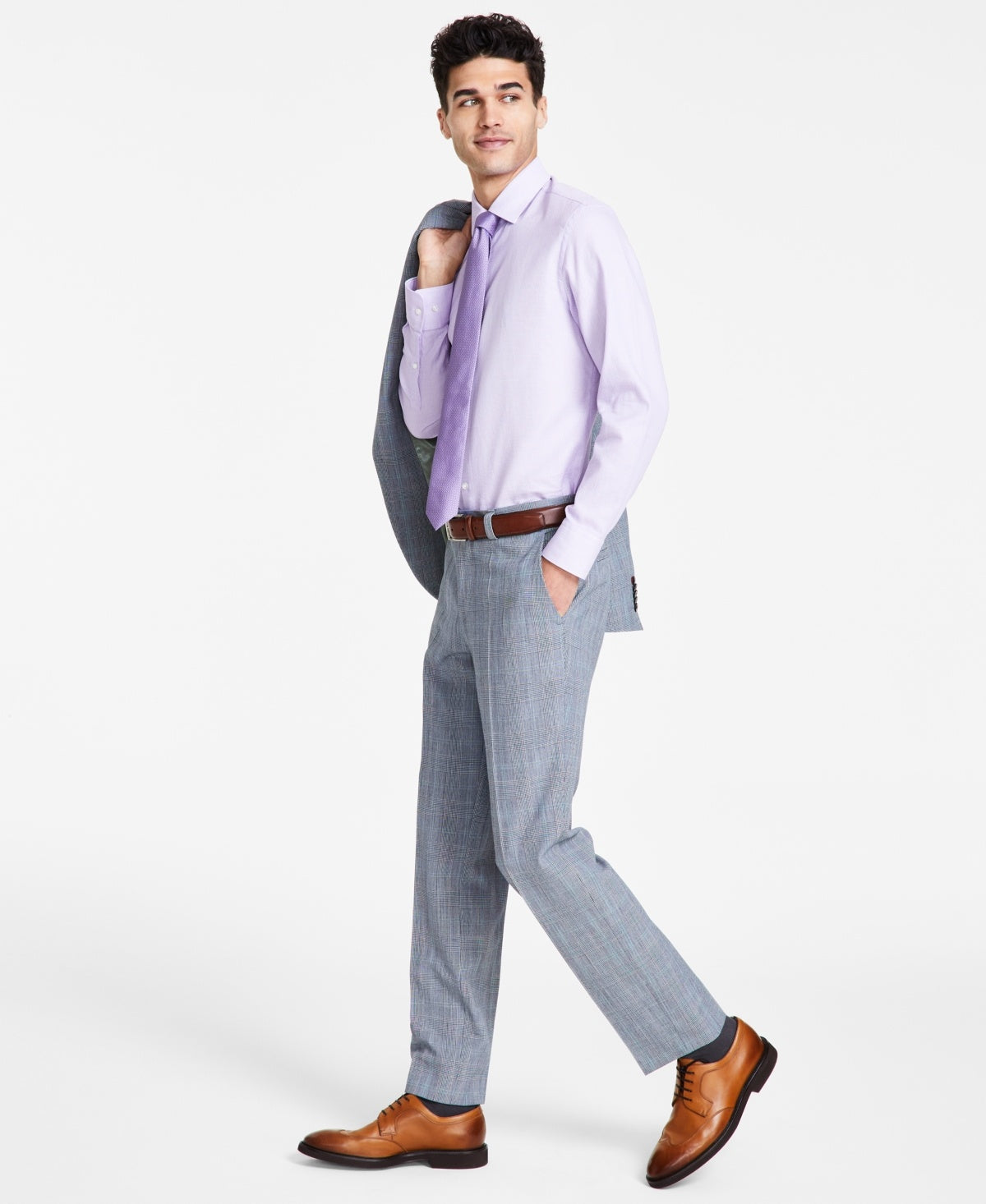 Hugo Boss Mens Modern fit Dress Pants 38 / 32 Light Grey Plaid