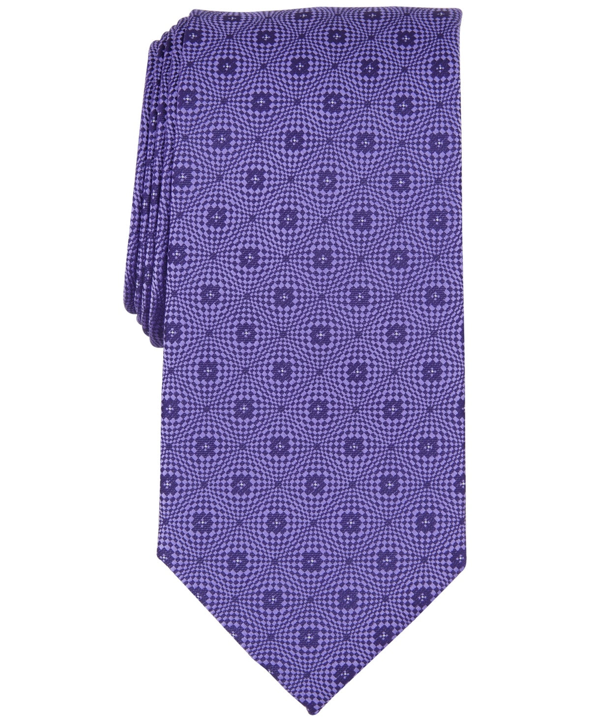 Perry Ellis Mens Tie Necktie One Size Purple Geo Pattern