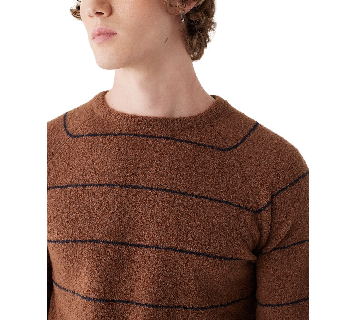 Frank And Oak Mens Striped Crewneck Long Sleeve Sweater Cappuccino Brown Small