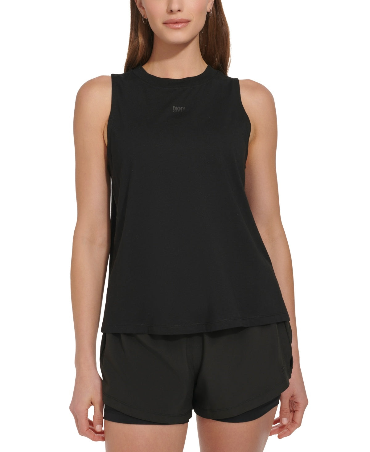 DKNY Womens Regular fit Sleeveless Tank Top Shirt Large Black Solid
