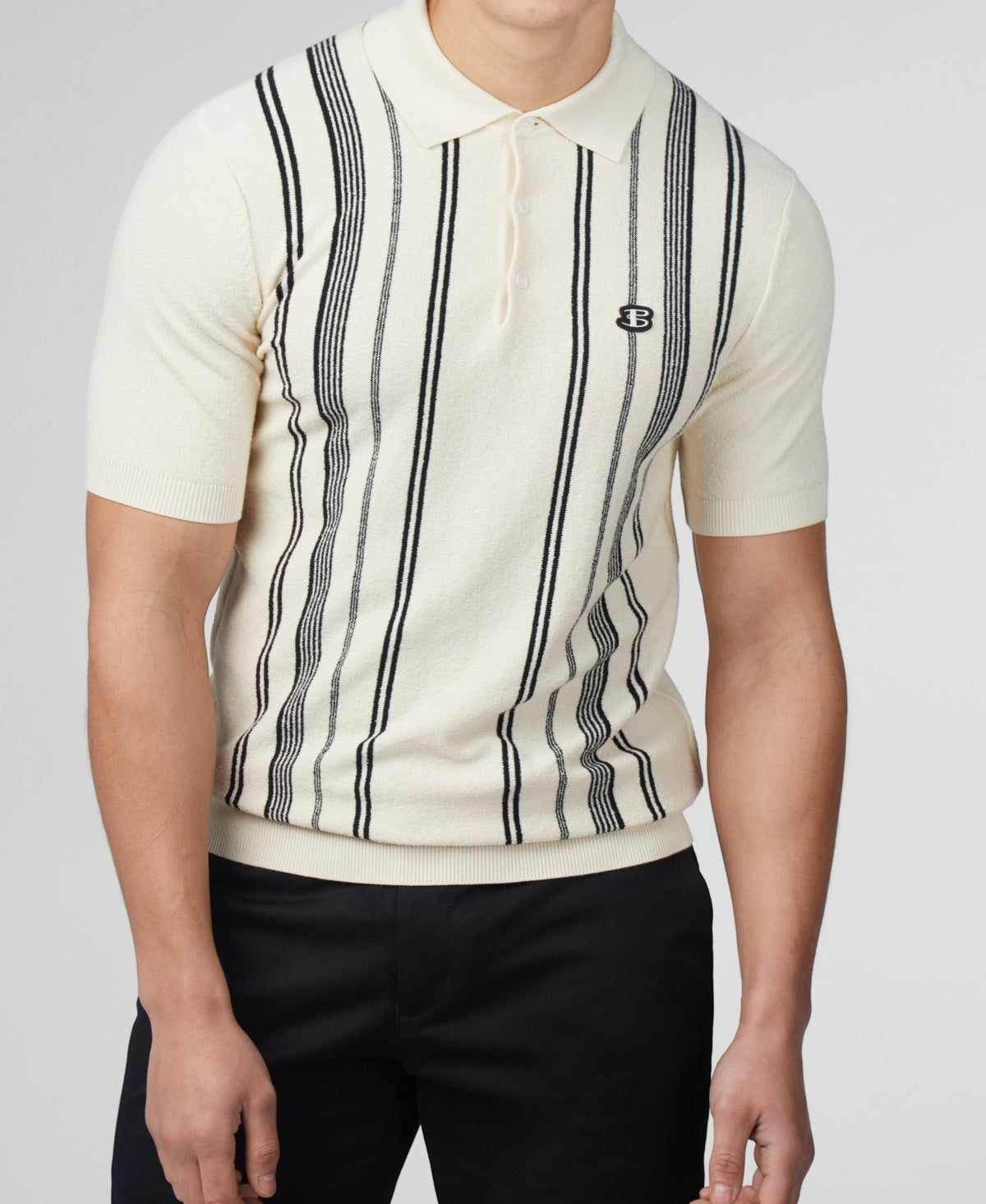 Ben Sherman Mens Regular fit Short Sleeve Polo Shirt Large Beige Striped
