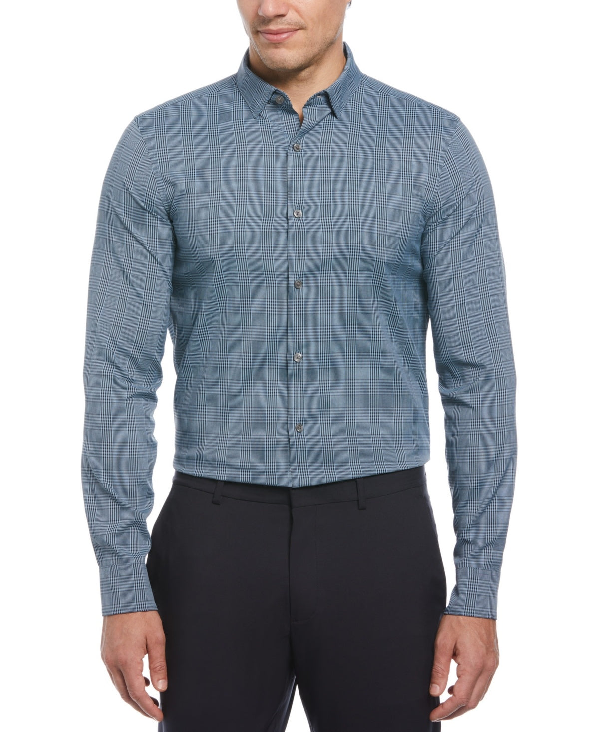 Perry Ellis Mens Slim fit Long Sleeve Button-Up Shirt Large Tall LT Blue Plaid