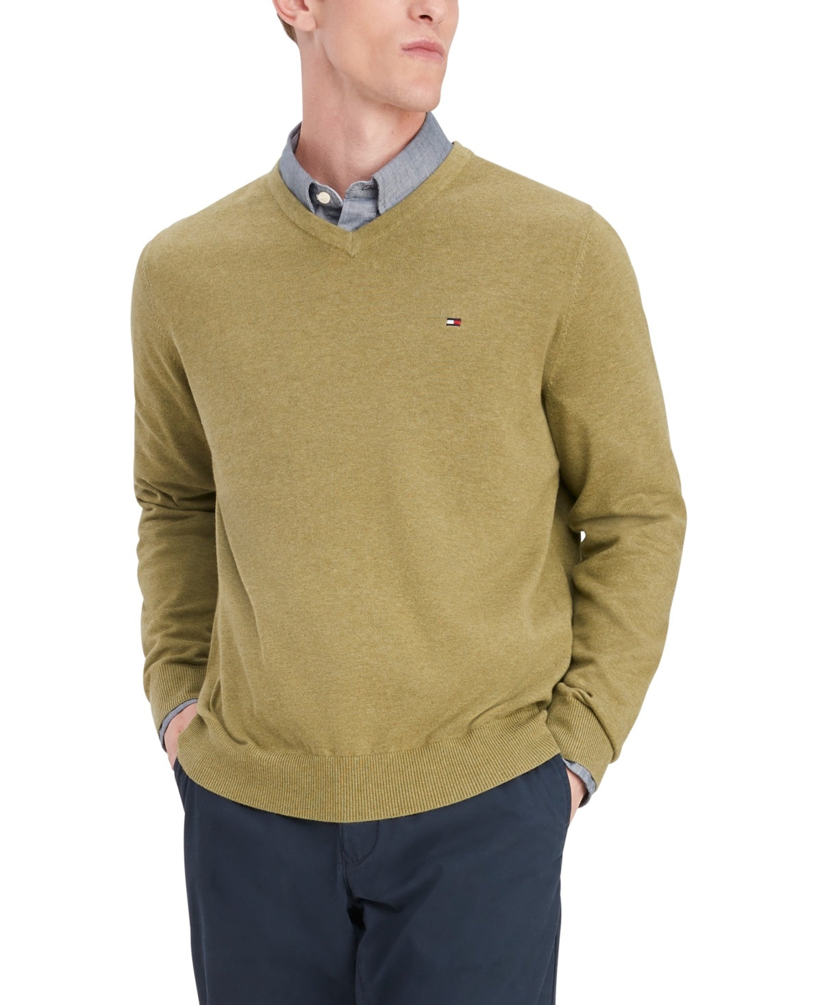 Tommy Hilfiger Men's Big Tall Syracuse V Neck Sweater Beige Heather 2XL XXL