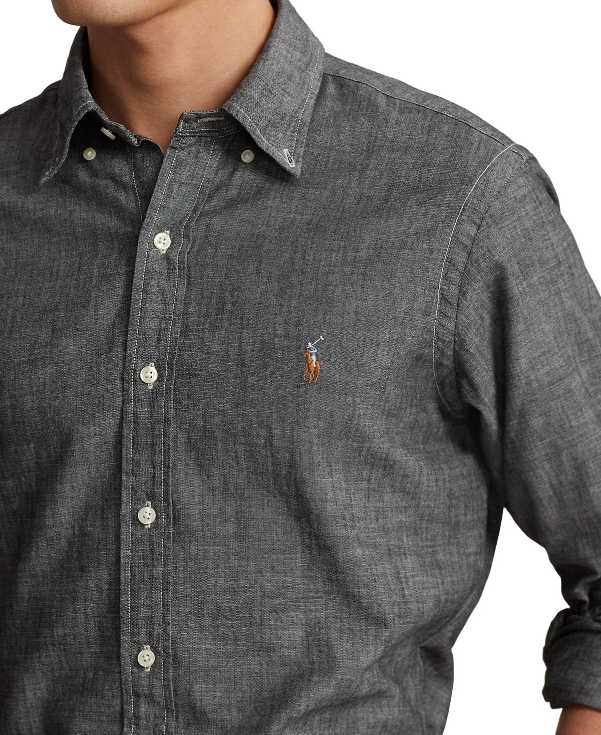 Polo Ralph Lauren Mens Classic Fit Chambray Shirt Charcoal Grey Medium