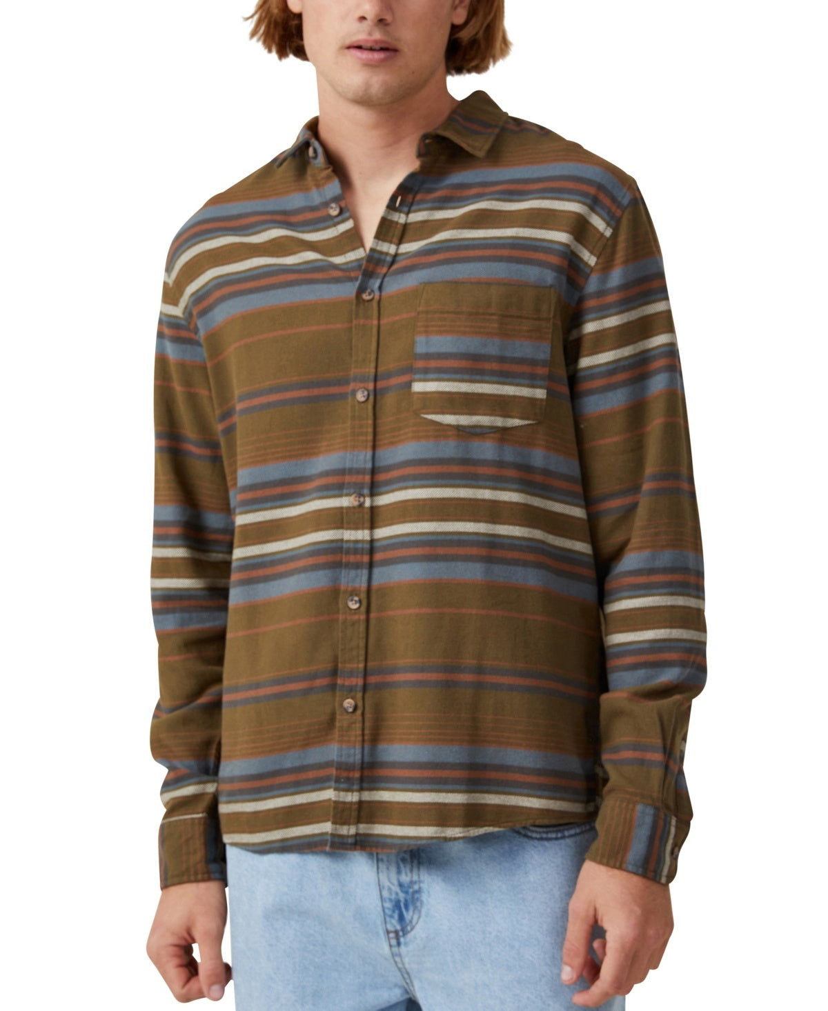 Cotton On Men Regular fit Long Sleeve Button-Up Shirt Large Green Plaid