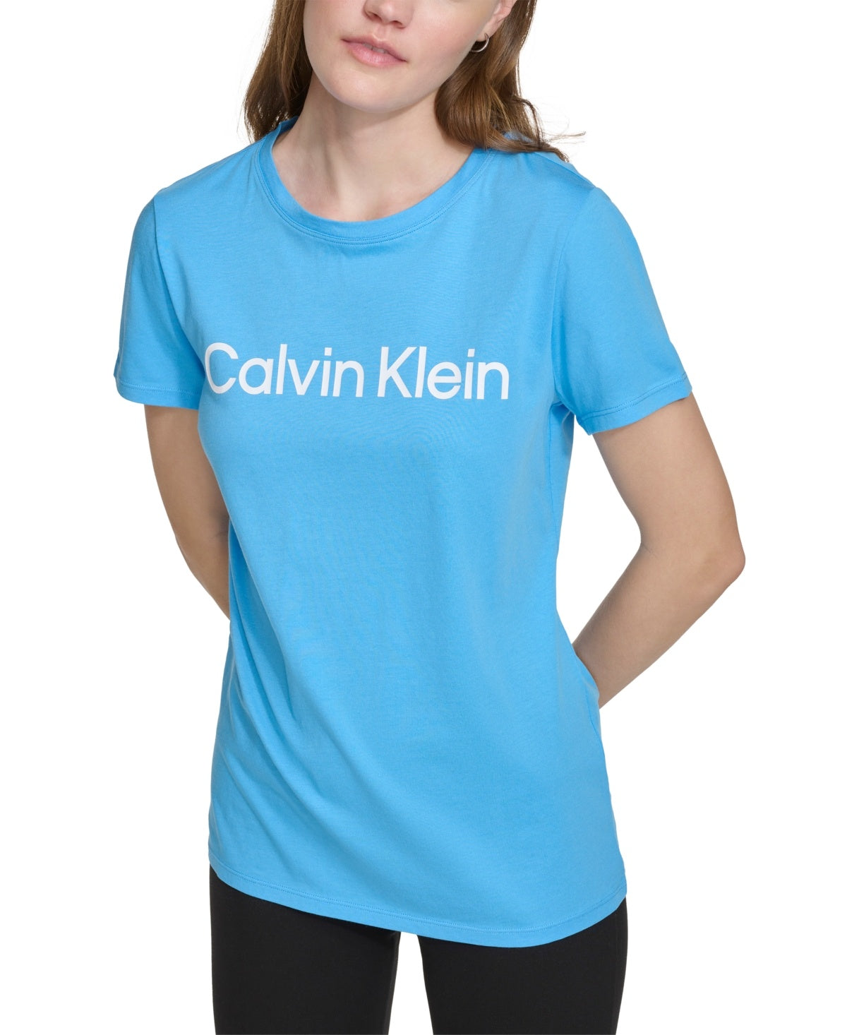 Calvin Klein Women Regular fit Short Sleeve T-Shirt Shirt Small Blue Solid