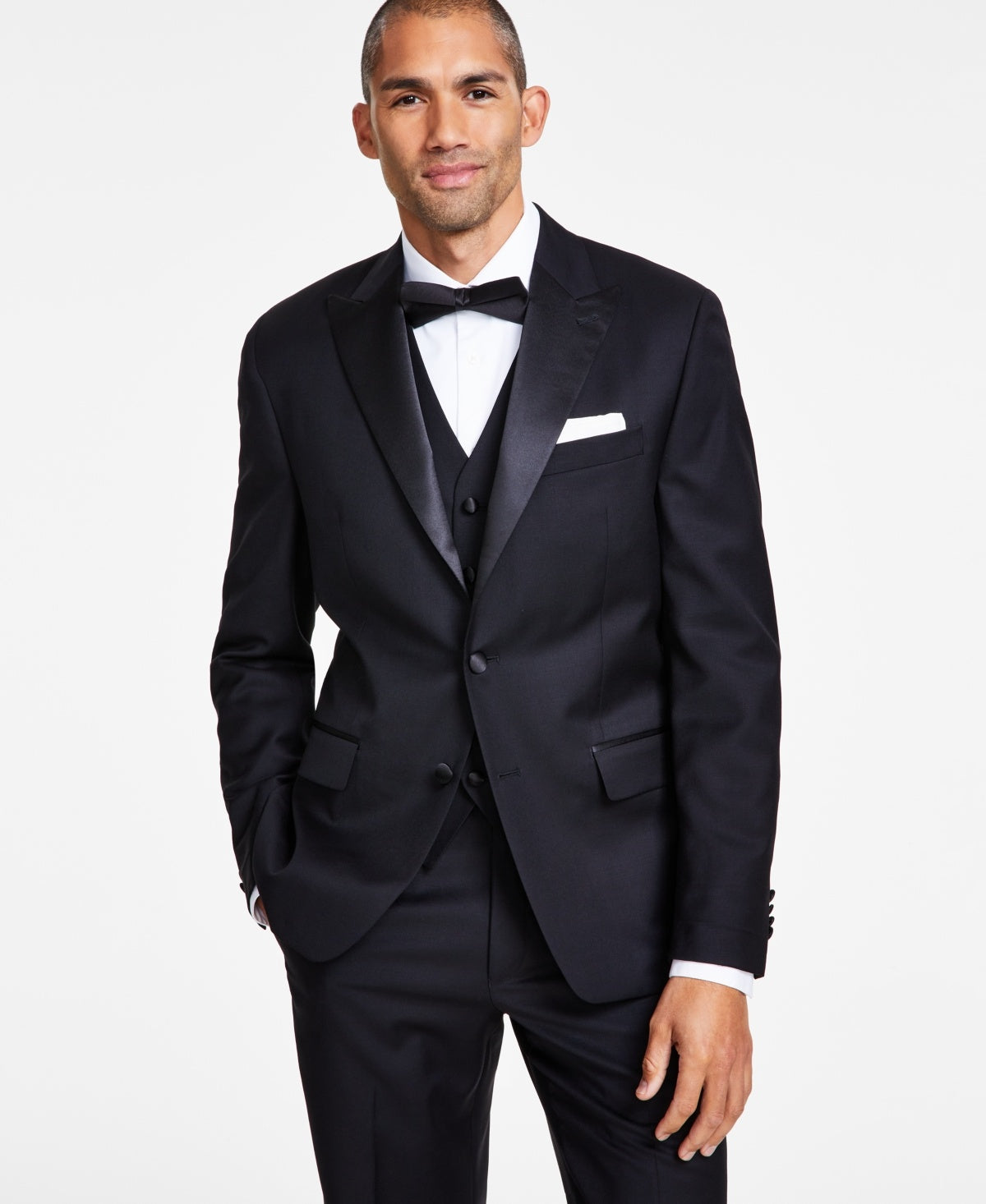 Michael Kors Mens Classic fit Wool Tuxedo Jacket Blazer 44 S Black Solid Stretch