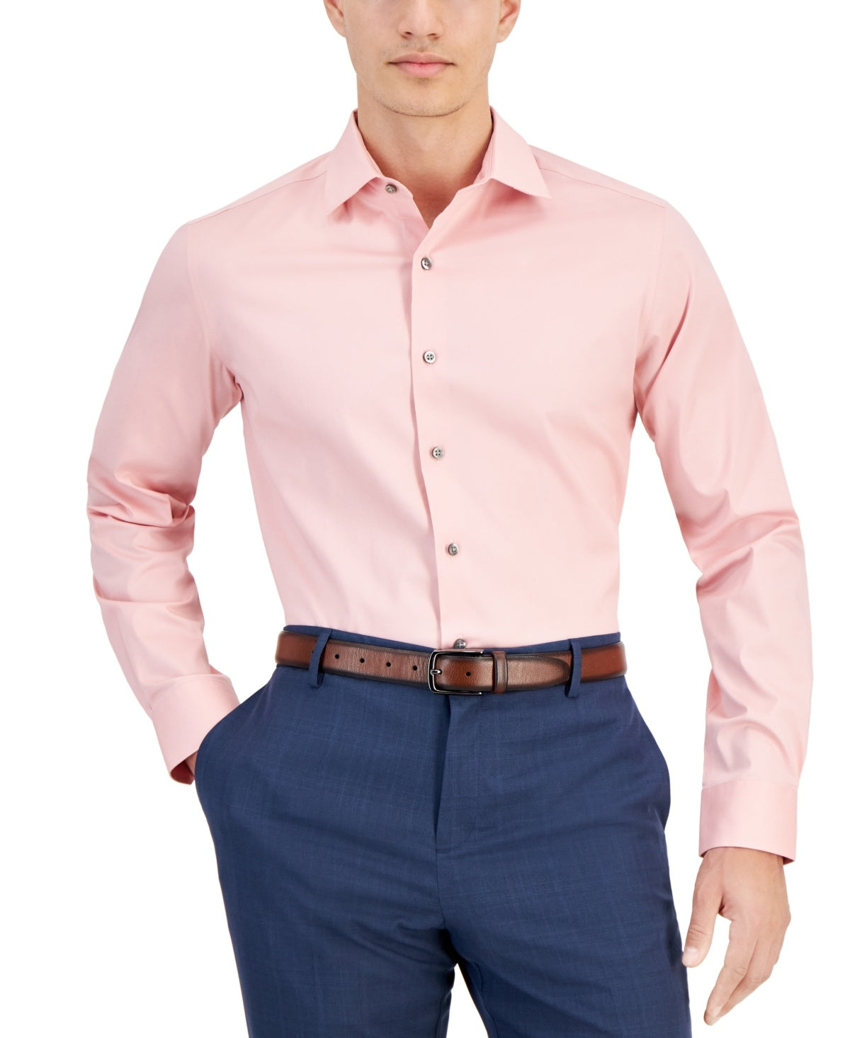 Alfani Mens Slim fit Dress Shirt Small 14-14.5 32-33 Pink Solid