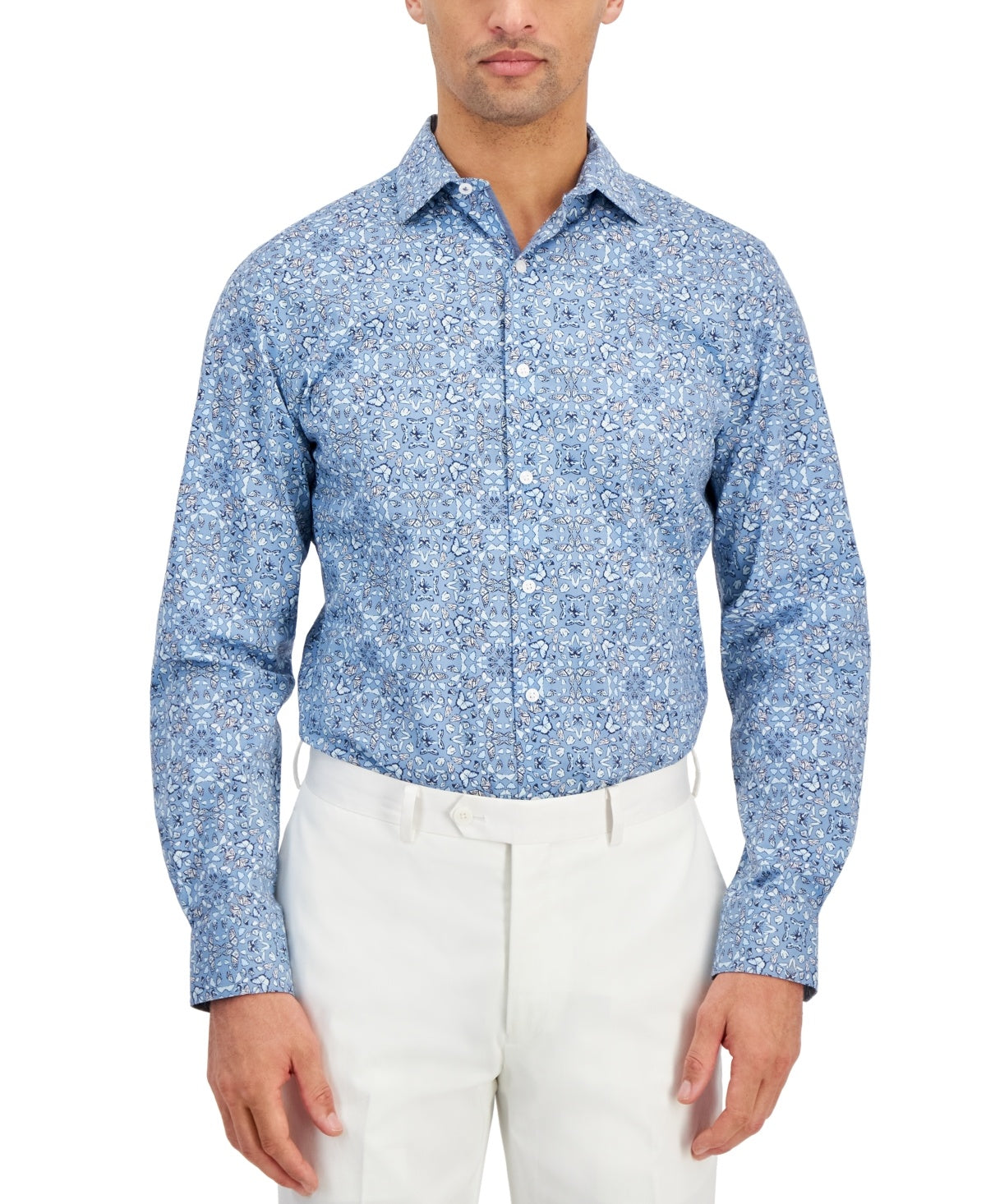 Bar Iii Mens Slim fit Dress Shirt Large 16-16.5 Long Sleeve Blue Butterfly