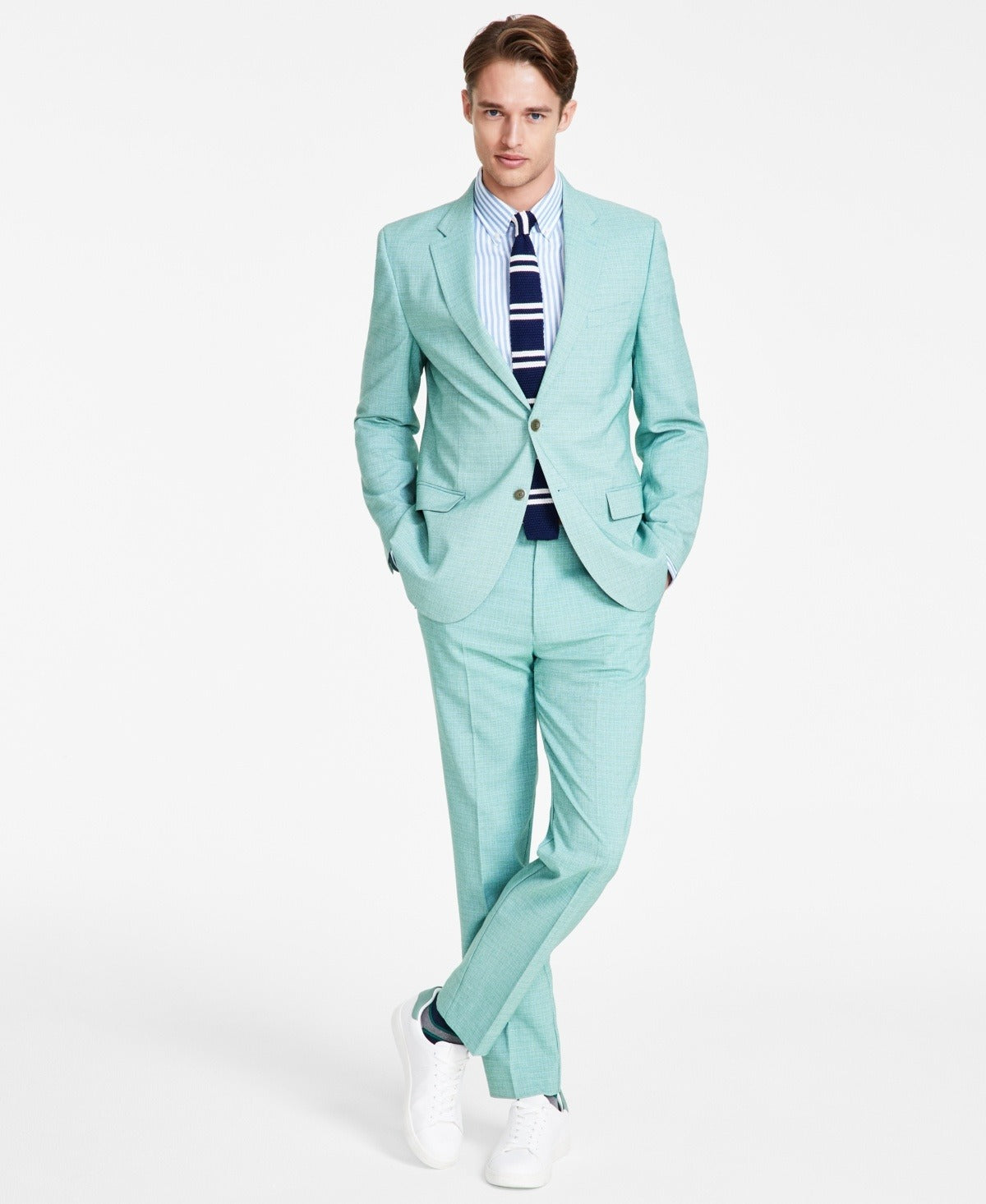 Nautica Mens Modern fit 2 Piece Suit 40 S / 34 Waist Mint Green Solid Stretch