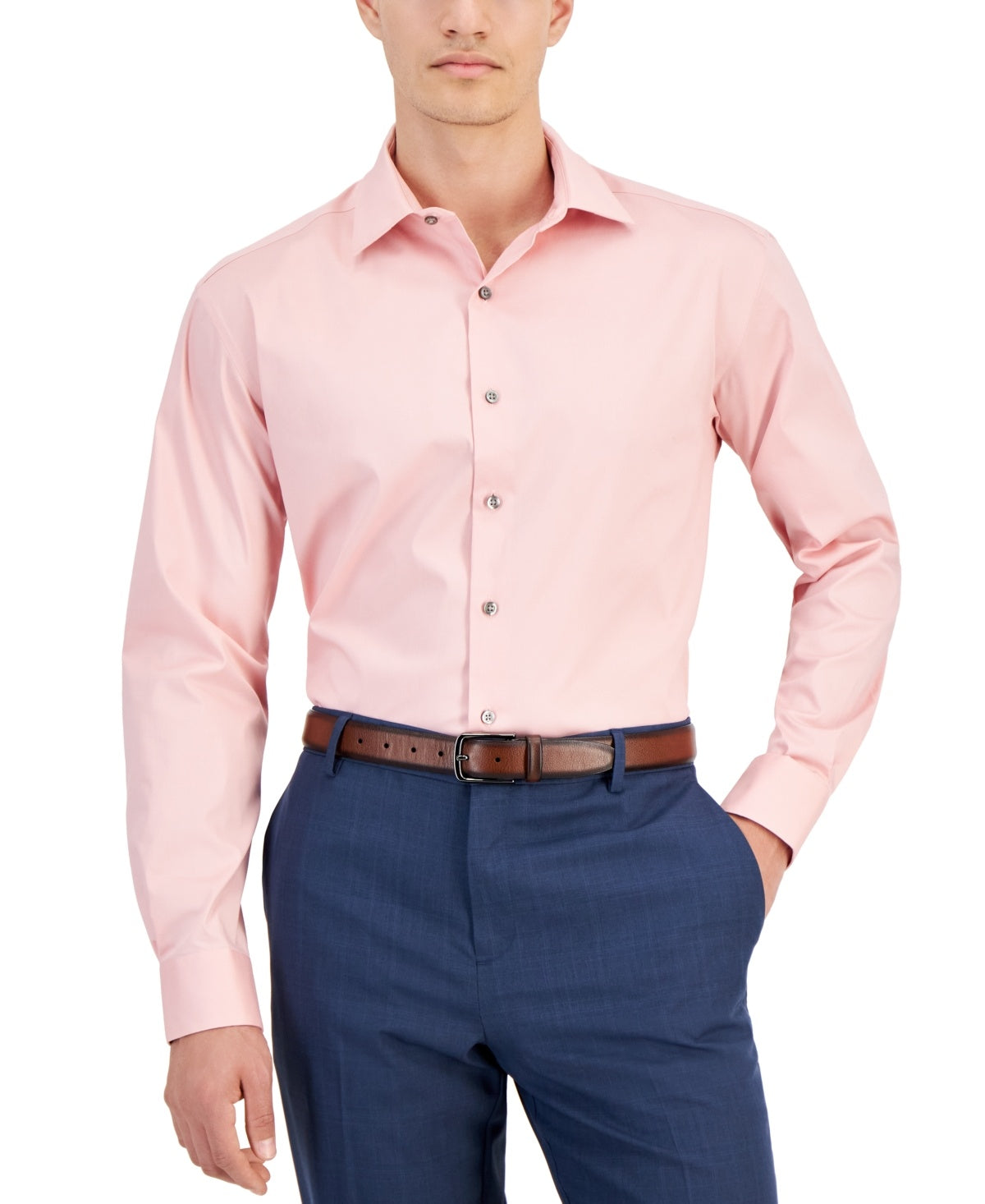Alfani Mens Regular fit Dress Shirt 17 17-17.5 Long Sleeve Pink Solid
