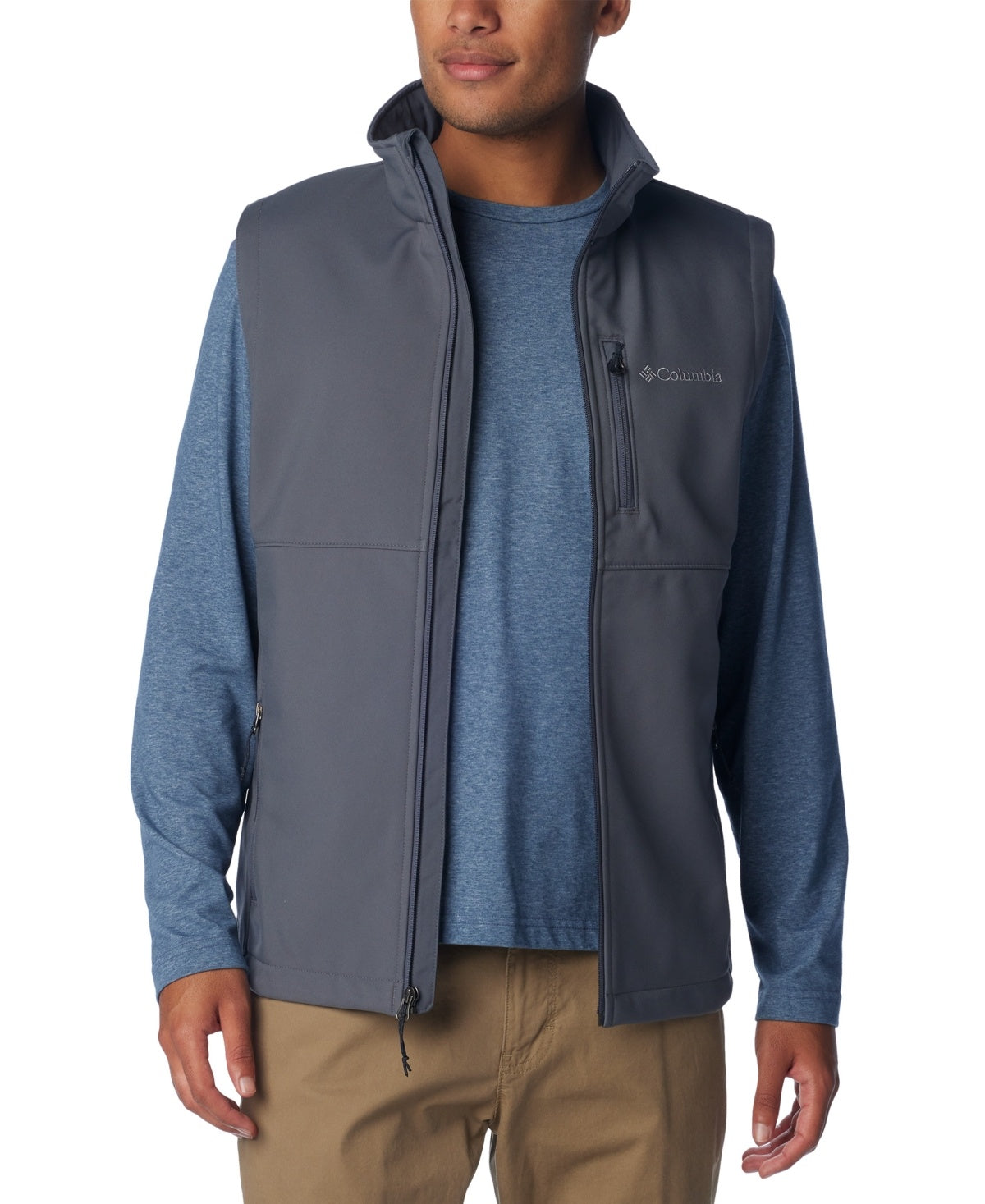 Columbia Men Regular fit Full Zip Vest Medium Grey Solid