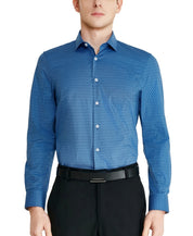 Tallia Mens Slim fit Dress Shirt Large 16-16.5 34-35 Blue Geometric