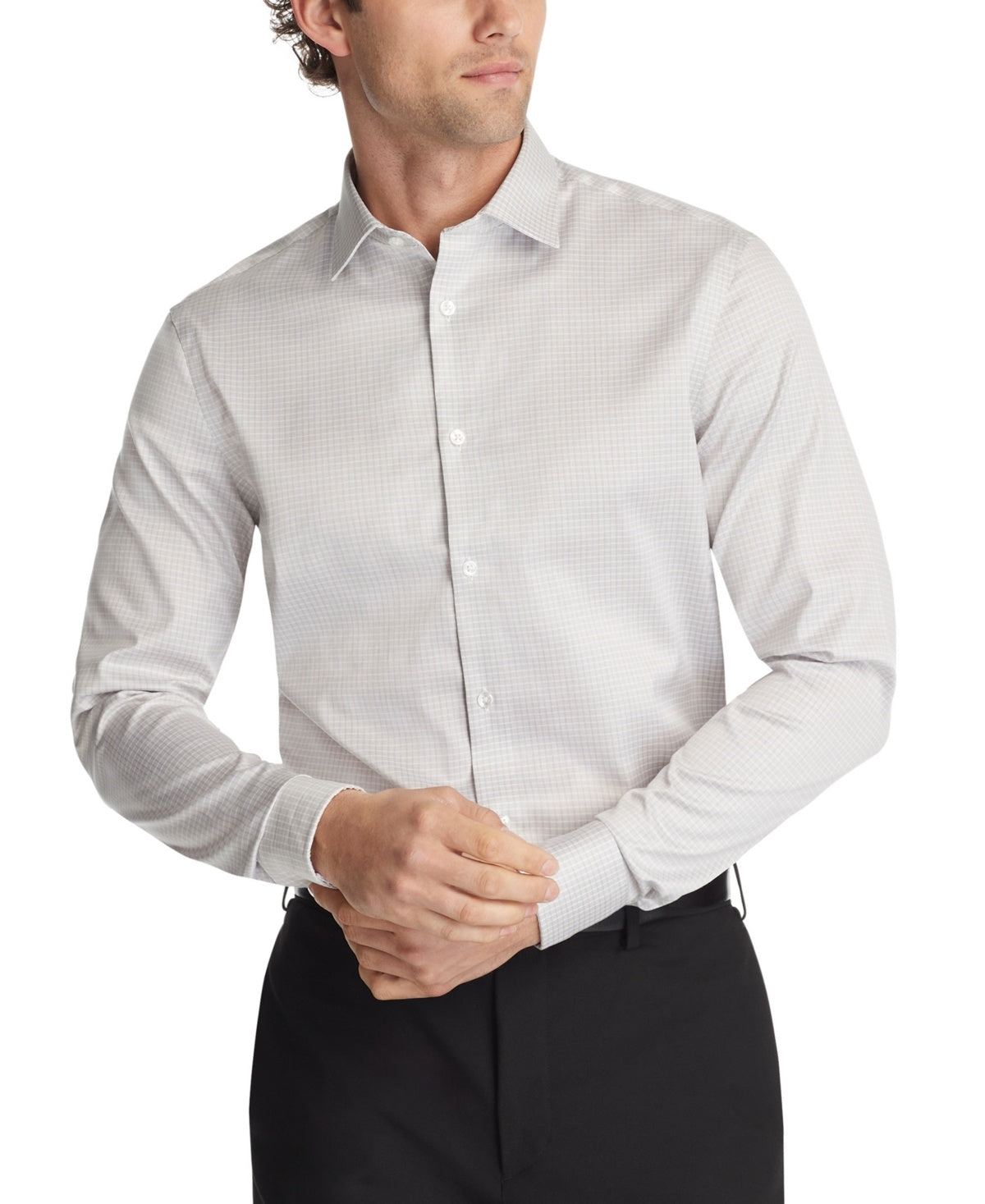 Calvin Klein Mens Regular fit Dress Shirt Medium 15.5 in 32-33 Beige Plaid