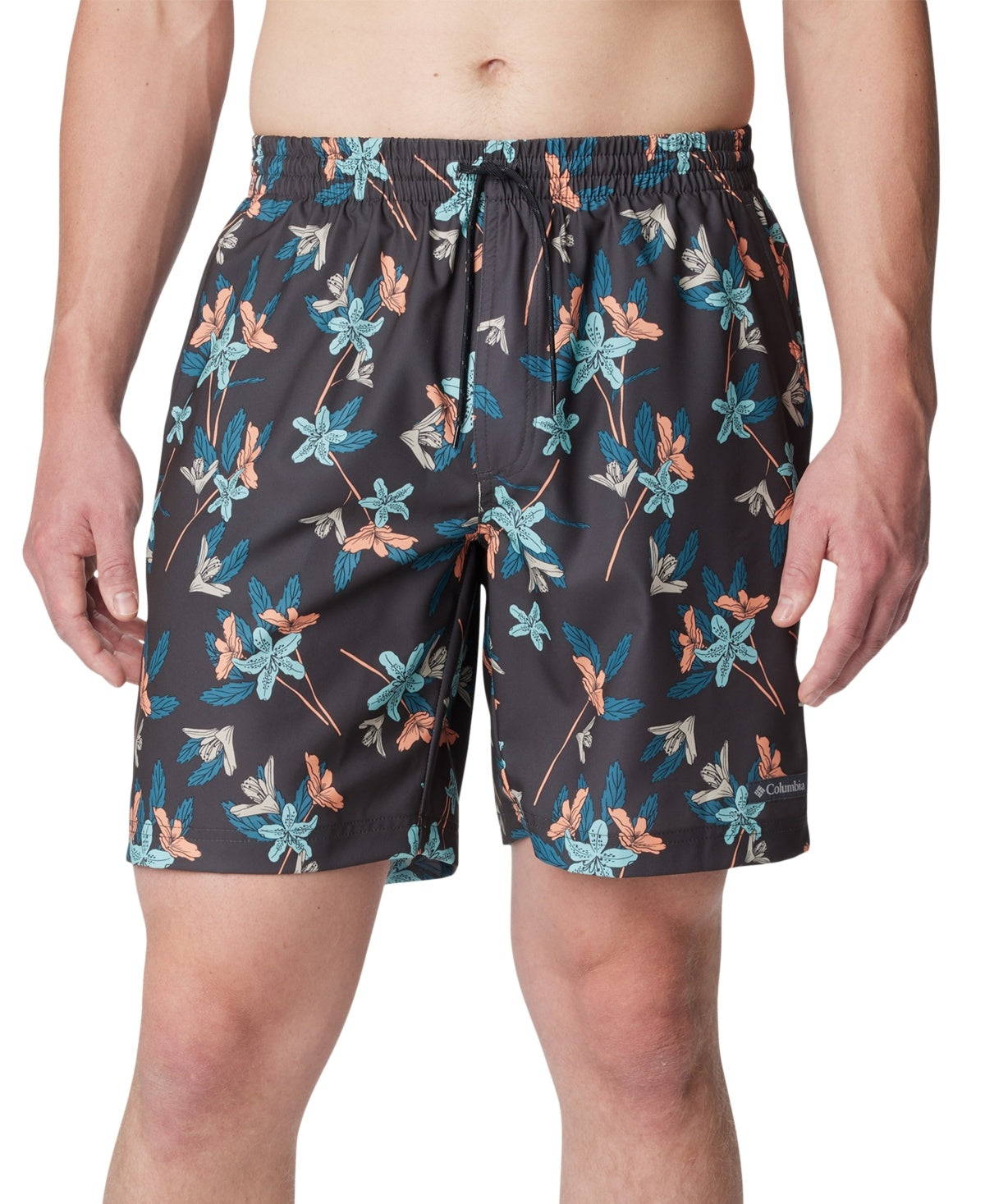 Columbia Mens Regular fit Drawstring Shorts XL Grey Floral Stretch