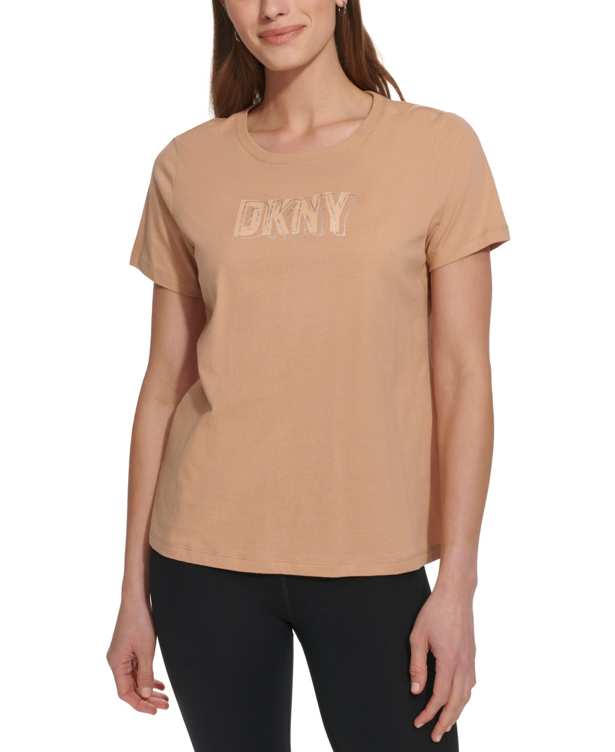 Dkny Womens Regular fit Short Sleeve T-Shirt Shirt Small Brown Solid