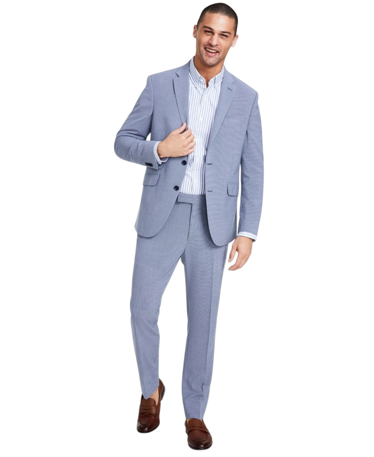 Kenneth Cole Mens Slim fit 2 Piece Suit 38 L / 31 Waist Blue Houndstooth Stretch