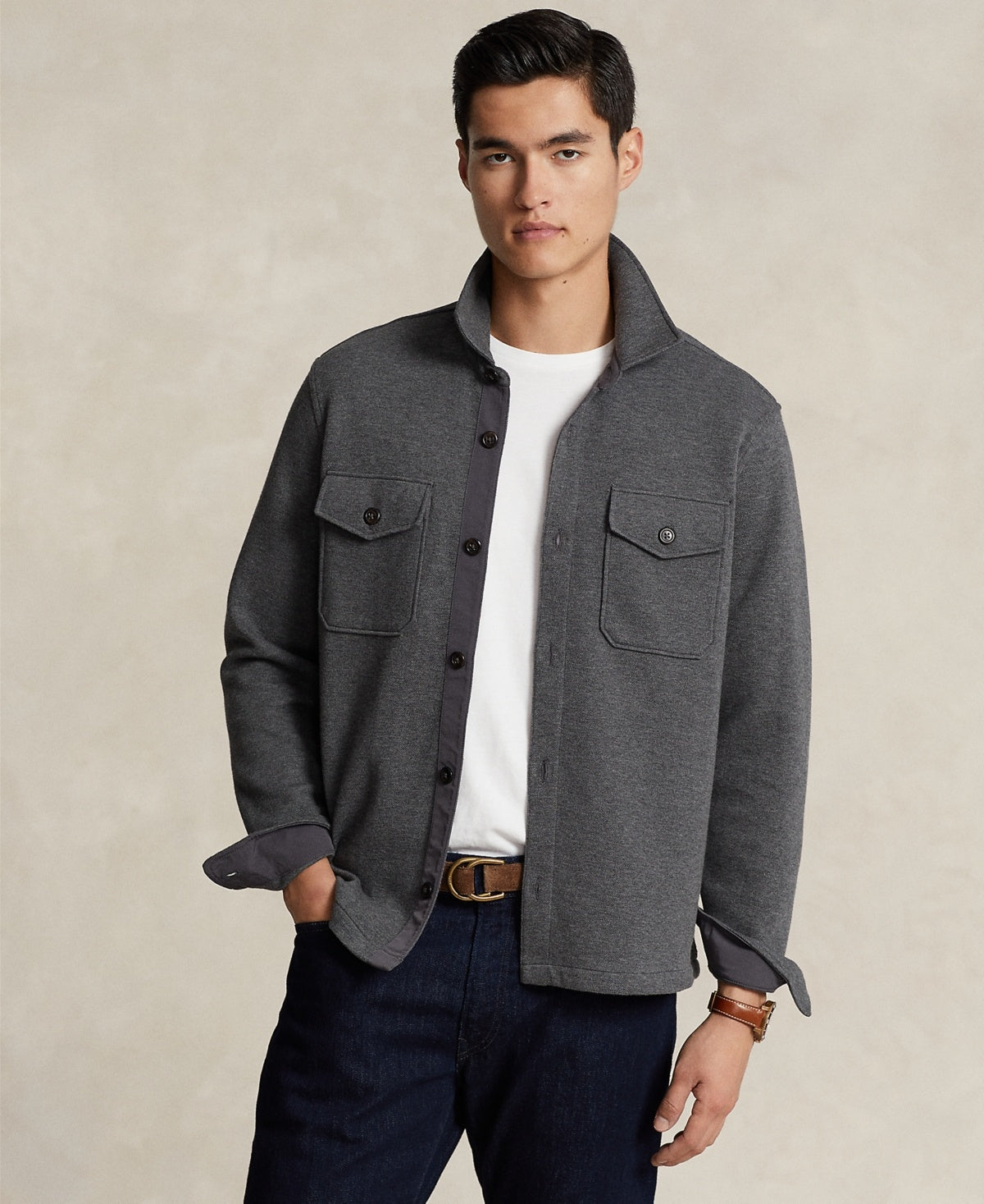 Polo Ralph Lauren Mens Regular fit Double Knit Overshirt Coat XS Grey Solid