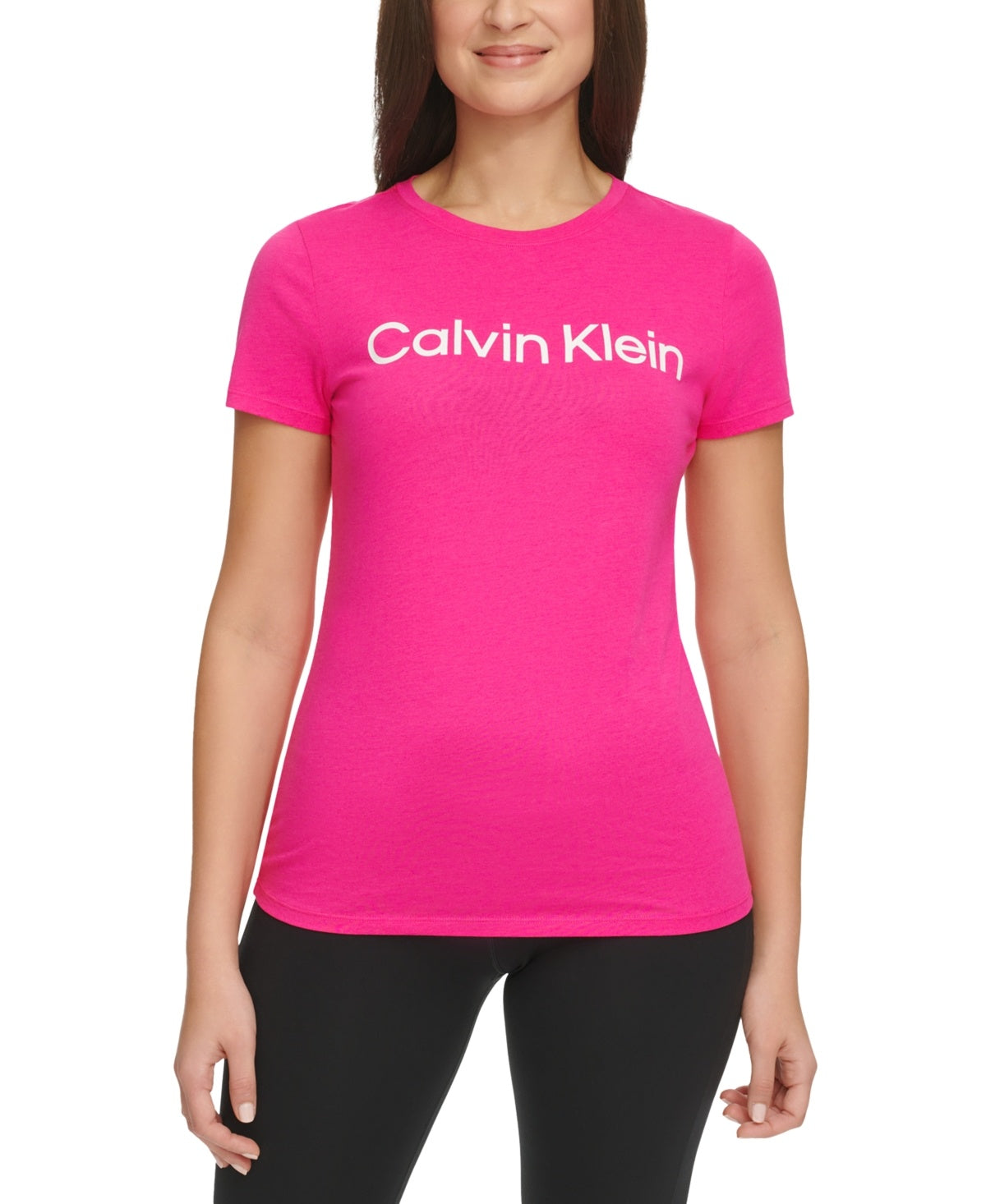 Calvin Klein Women Regular fit Short Sleeve T-Shirt Shirt Small Pink Solid