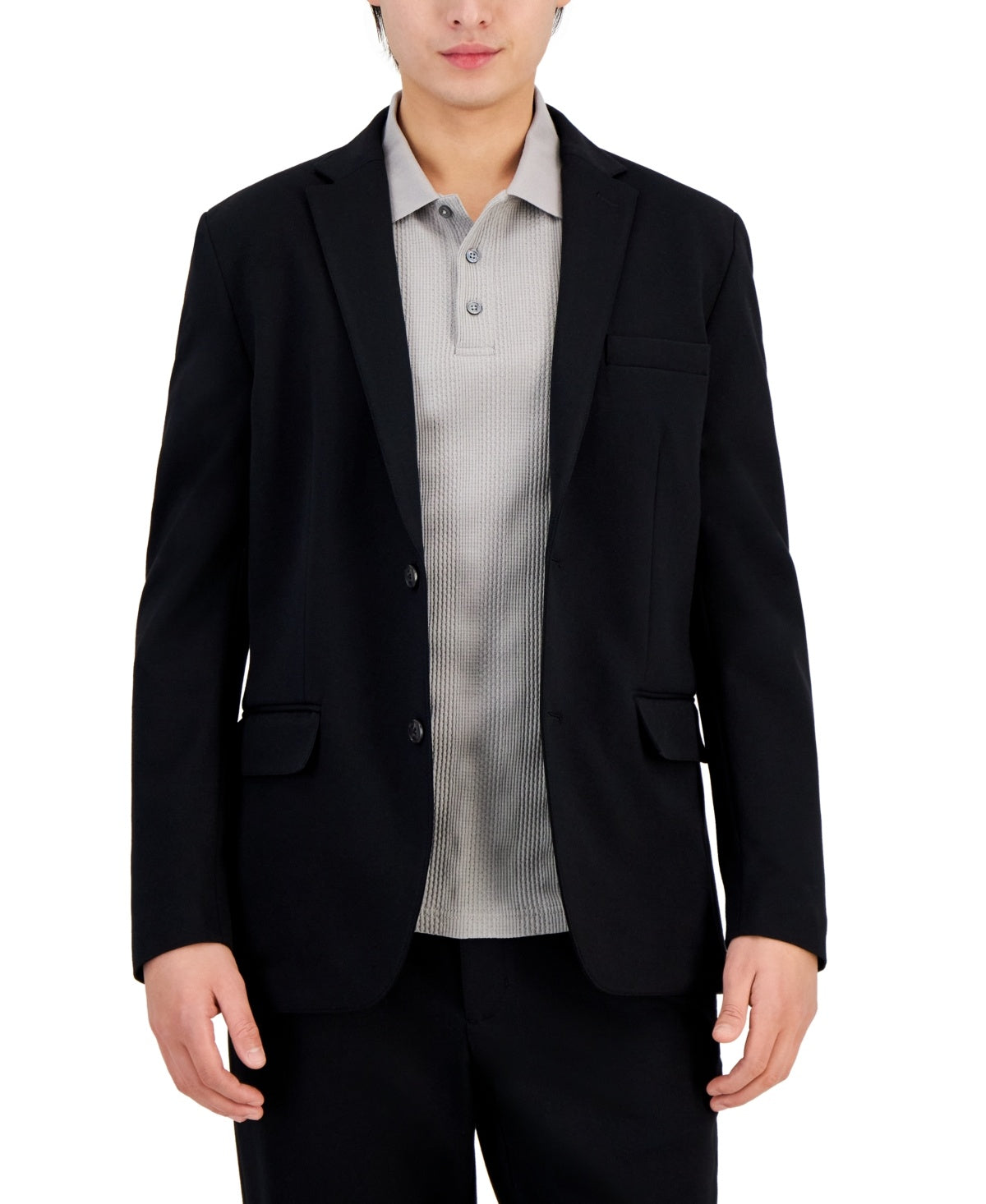 Alfani Mens Regular Fit Modern Knit Suit Jacket Deep Black 2XL