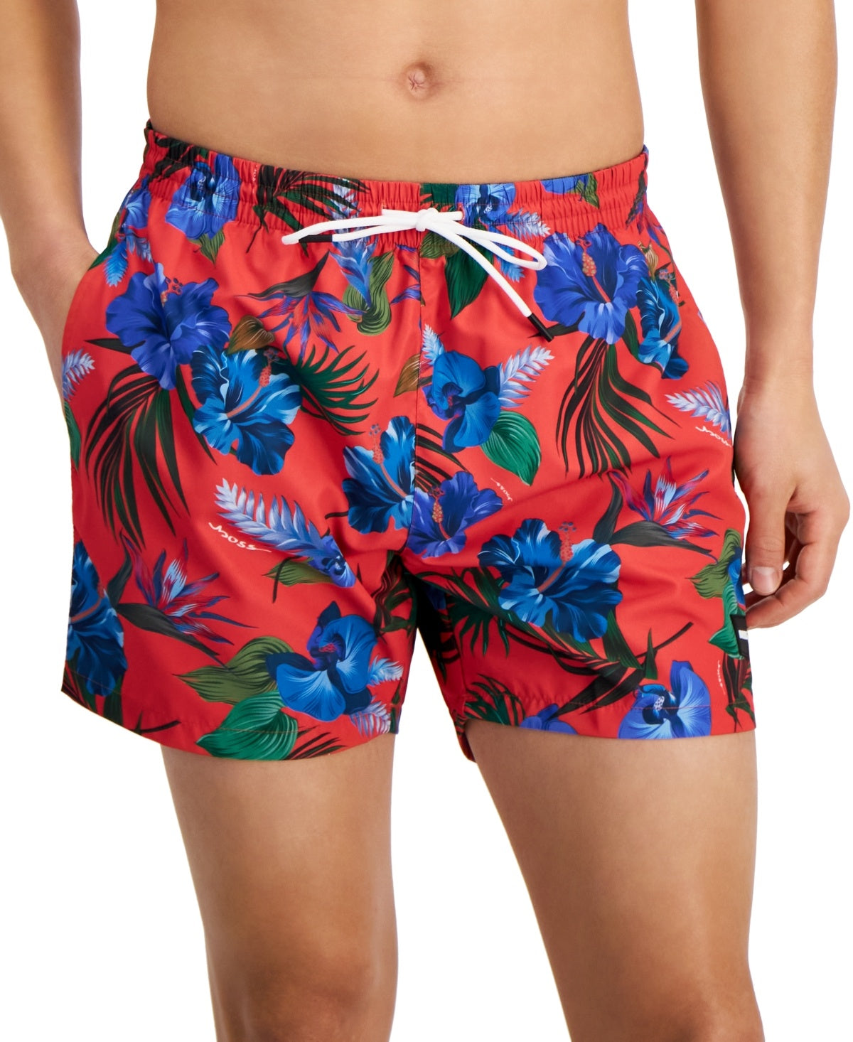 Hugo Boss Mens Regular fit Swim Trunks Swimwear Large Red Floral