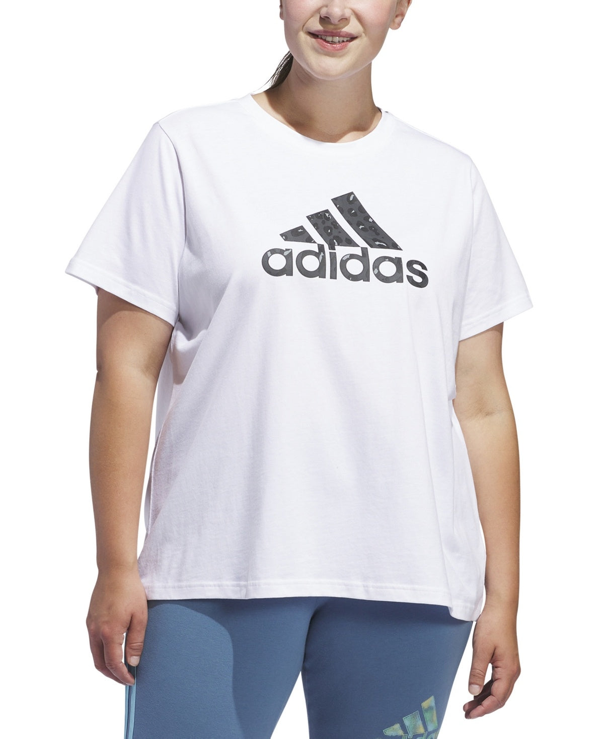 Adidas Womens Regular fit Short Sleeve Animal Print Logo T-Shirt Shirt 4X White