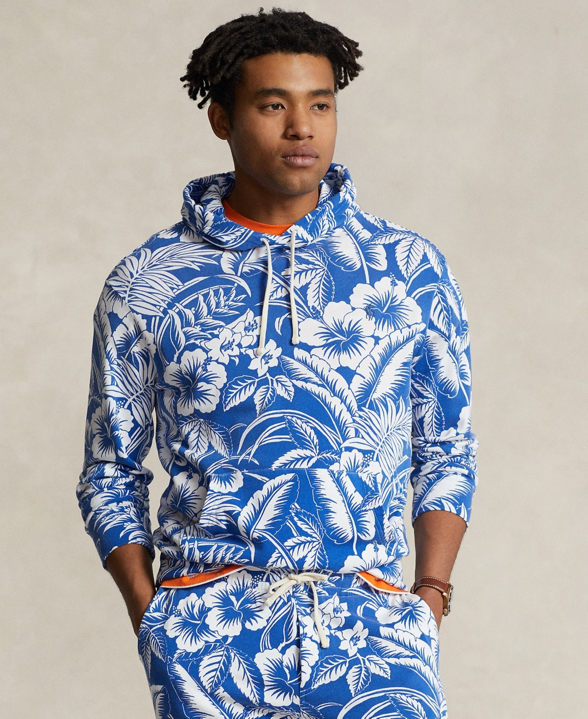 Polo Ralph Lauren Mens Classic fit Long Sleeve Hoodie Sweatshirt Large Blue Floral