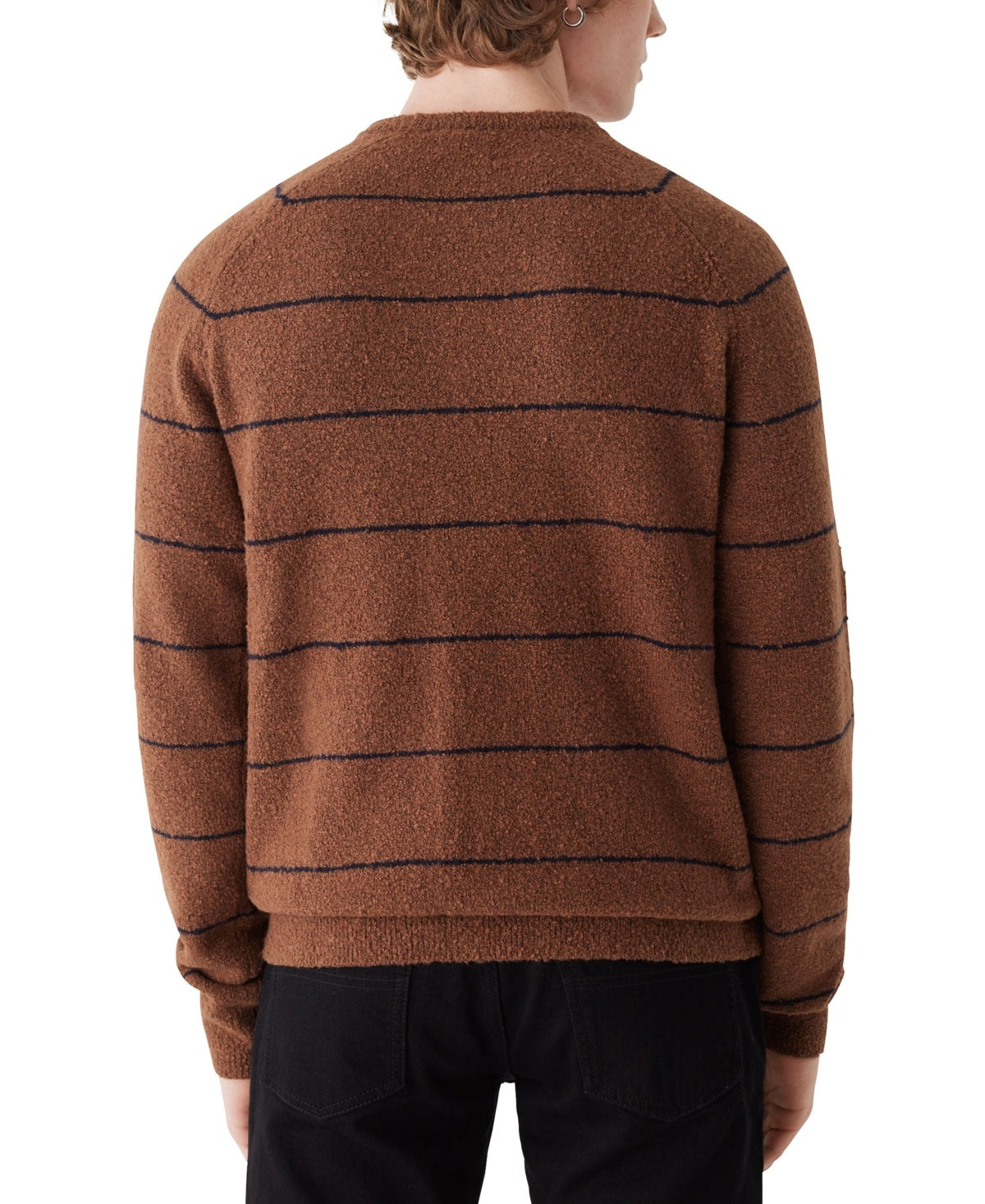 Frank And Oak Mens Striped Crewneck Long Sleeve Sweater Cappuccino Brown Medium