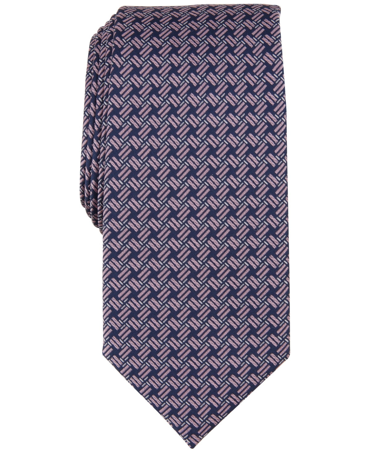 Alfani Mens Classic fit Tie Necktie One Size Pink Navy Tolbert Pattern