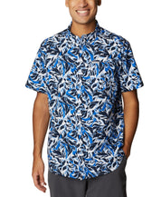 Columbia Men Regular fit Short Sleeve Button-Up Shirt Large Blue Floral