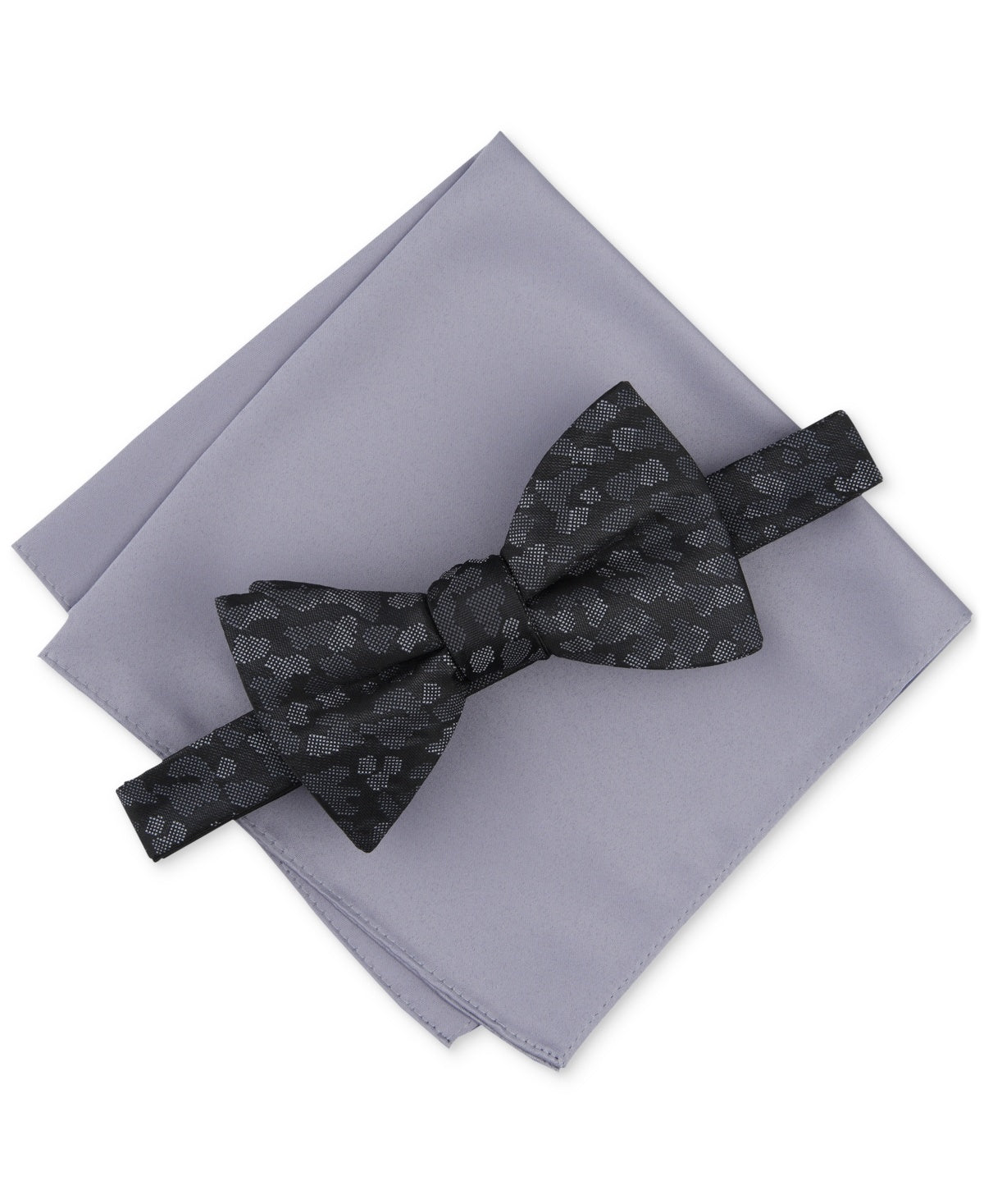 Alfani Mens Regular fit Bow Tie Necktie Black Abstract Pocket Square Set