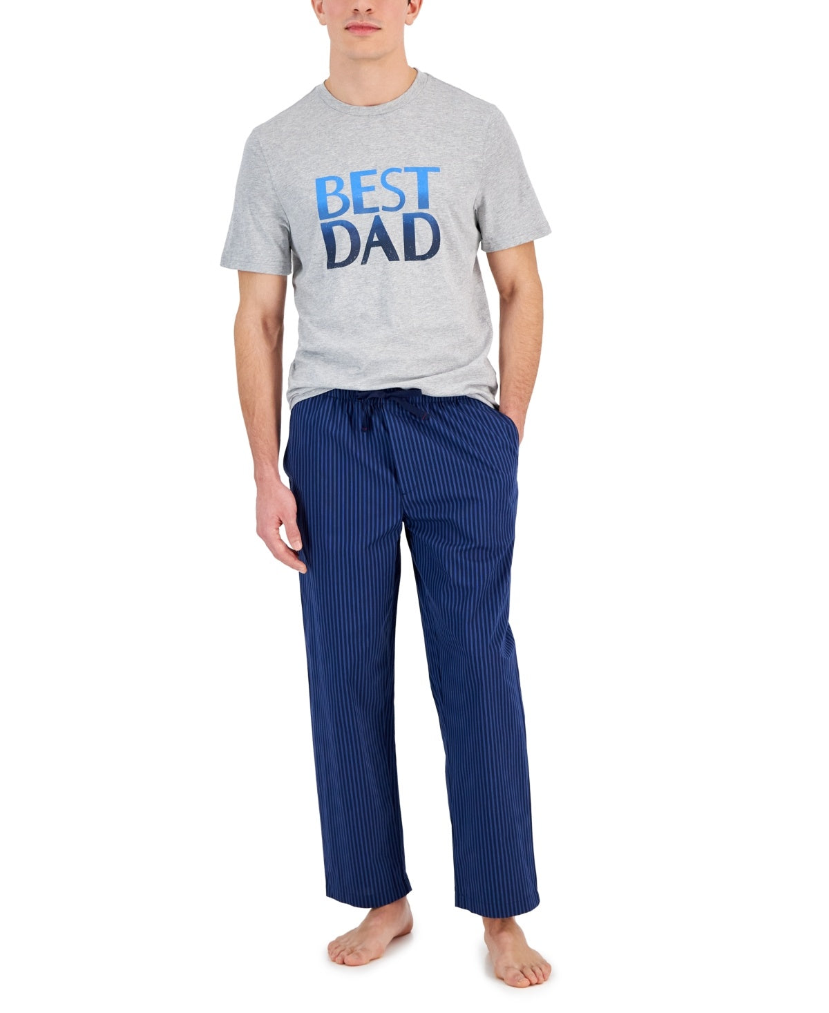 Club Room Mens 2 Piece Best Dad Graphic T-Shirt Stripe Pajama Pants Set Blue