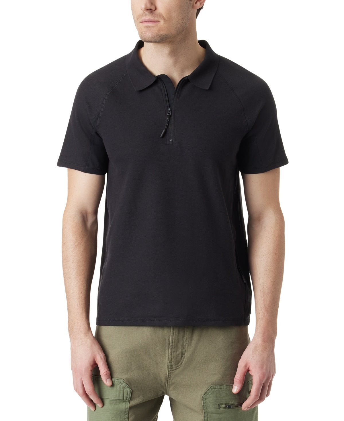 Bass Outdoor Mens Regular fit Short Sleeve Half Zip Shirt XL Black Solid