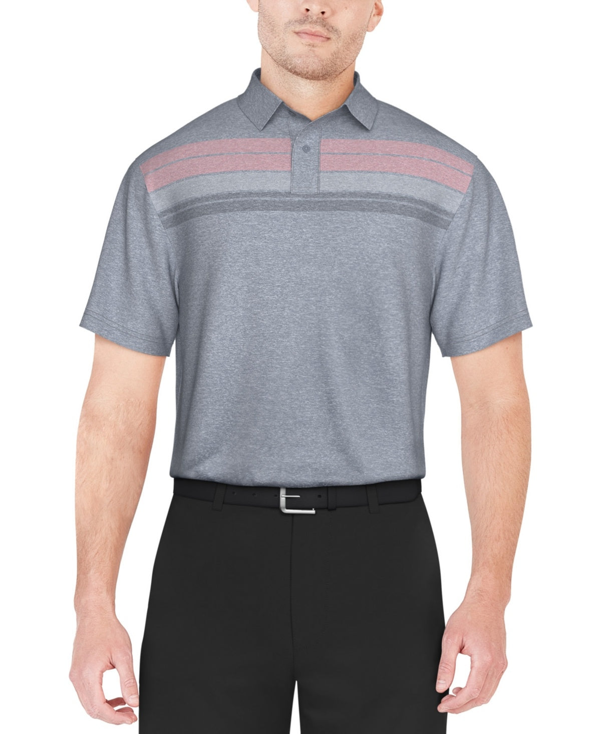 Pga Tour Men Regular fit Short Sleeve Polo Shirt Small Grey Moisture Wicking