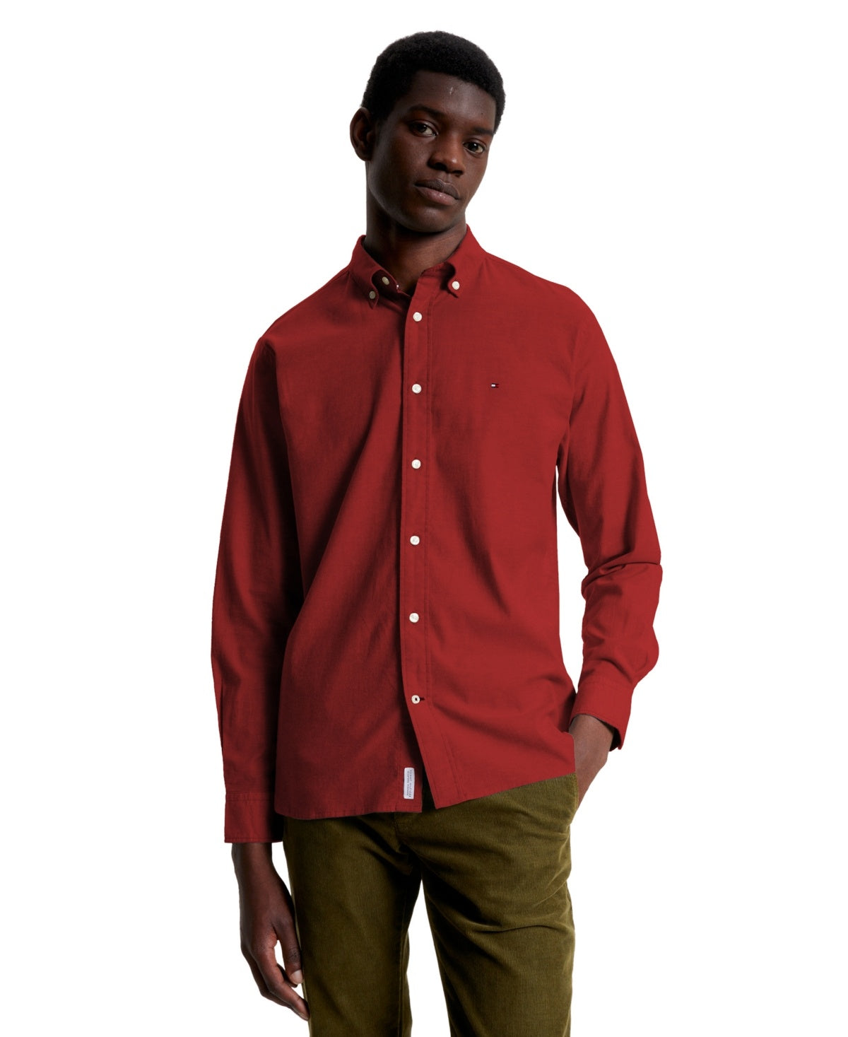 Tommy Hilfiger Men's 1985 Flex Stretch Regular Fit Oxford Shirt Rouge Red Small