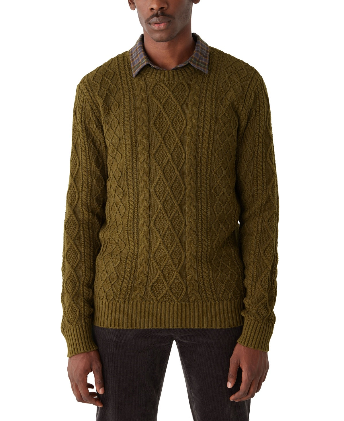 Frank And Oak Men's Classic Fit Cable Knit Sweater Dark Green Medium
